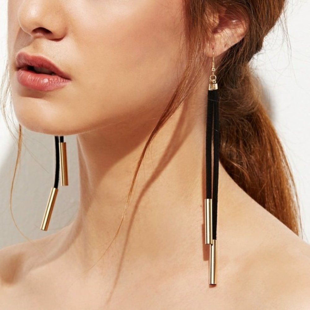 NEW Black Gold Plated Sueded Cord Earrings
